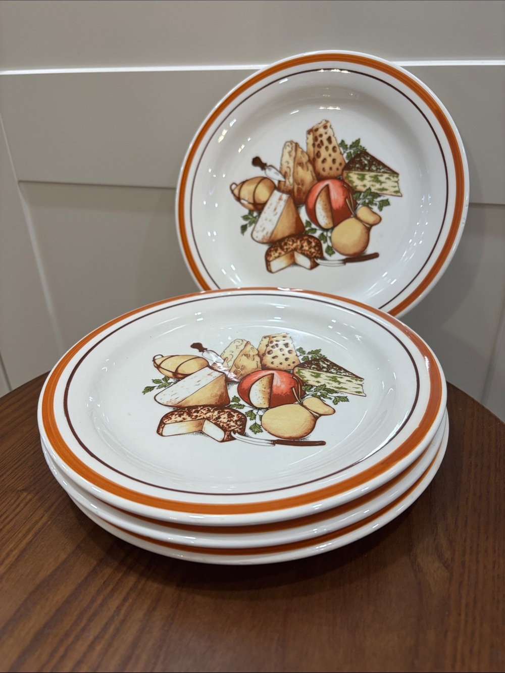 Vintage Italian Cheese Motif Plates - Orange Trim (Set of 4)